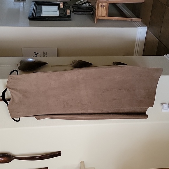 BCBGMaxAzria Tara Faux Suede Cascading Asymmetrical Dress Tan size M - Picture 6 of 15